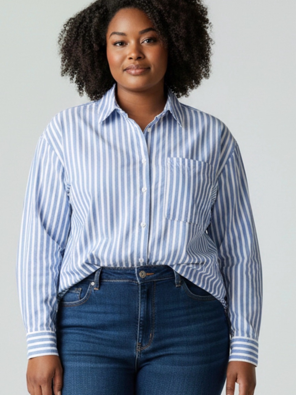 Striped Blue Button-Up Shirt - Classic Women's Top